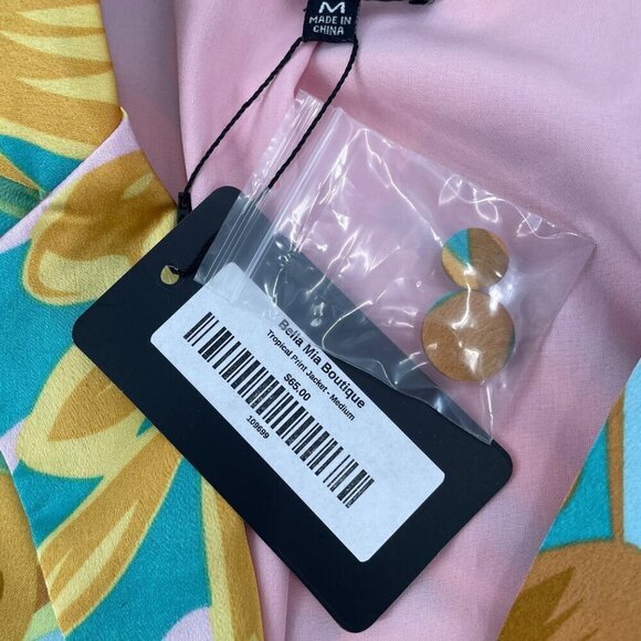 NWT FATE Tropical Print Cropped Jacket Shoulder Pads Womens Size Medium Resort - Picture 4 of 8